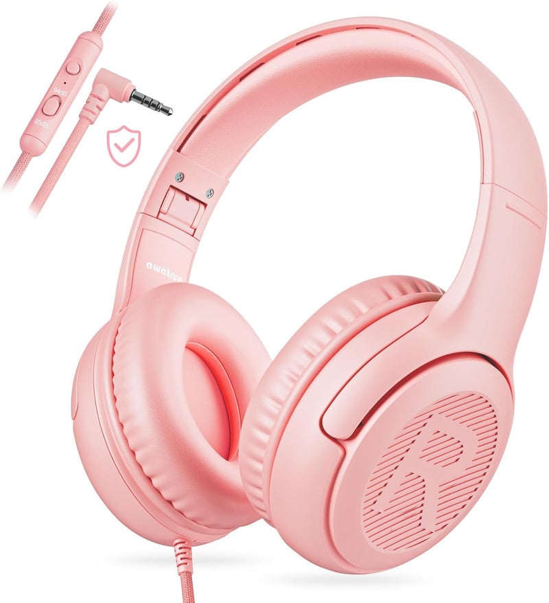 awatrue Kids Headphones with Microphone Foldable Stereo Tangle-Free 3.5mm Jack Wired Cord On-Ear Headset for Children/Teens/Boys/Girls/Smartphones/School/Kindle/Airplane Travel/Plane/Tablet (Pink) - Image 1